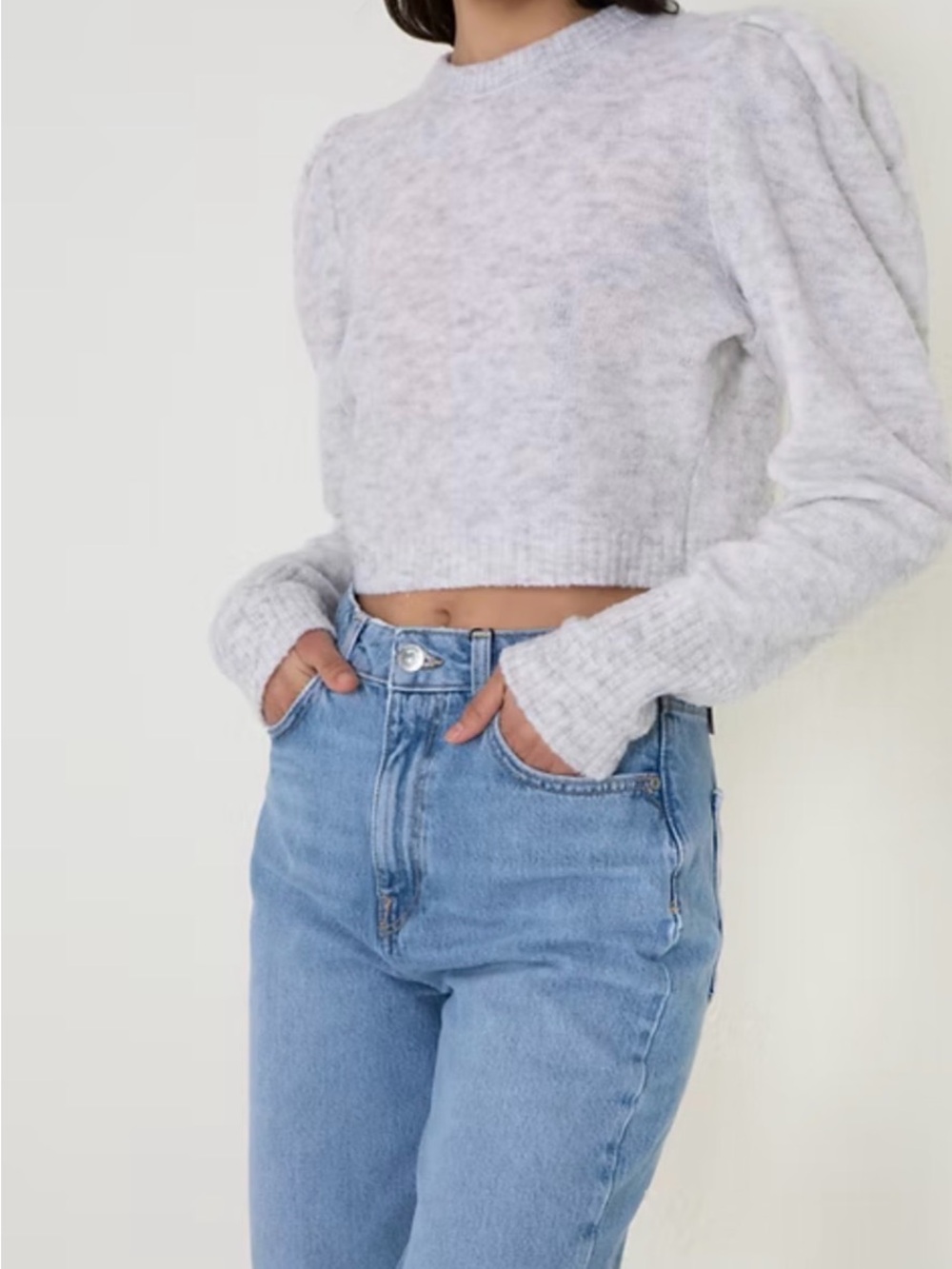 Les Friday Mila Puff Sleeve Merino Wool Blend Sweater XS Cropped NWOT Luxury